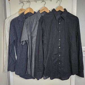 4 LOT Career Button Up Mens Large Dress Shirts Business Striped Solid Collared